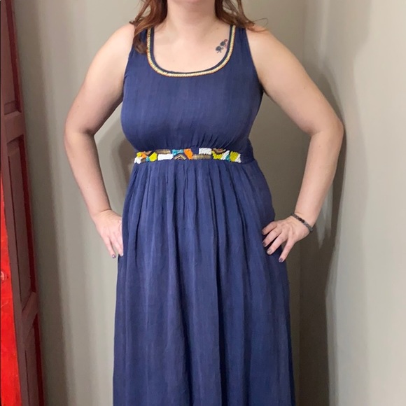 Anthropologie Dresses & Skirts - Anthropologie M maxi blue beaded boho dress